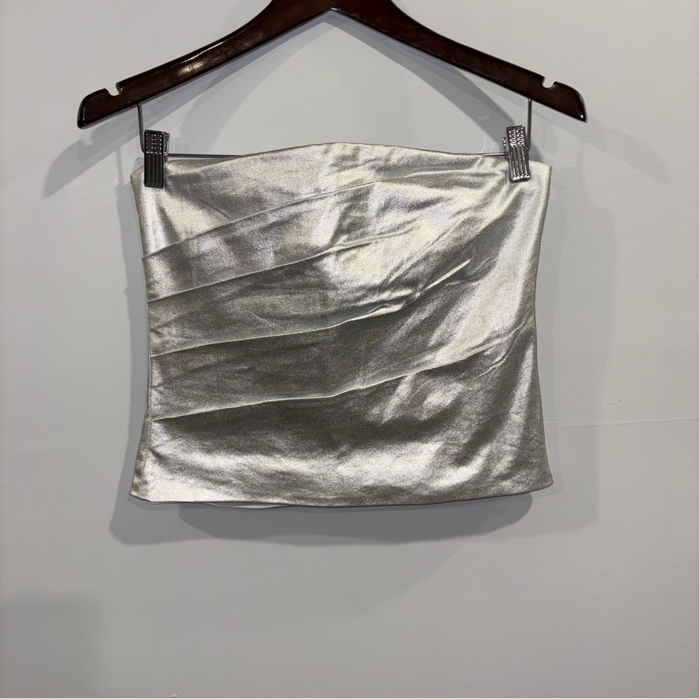 Silver Strapless Top